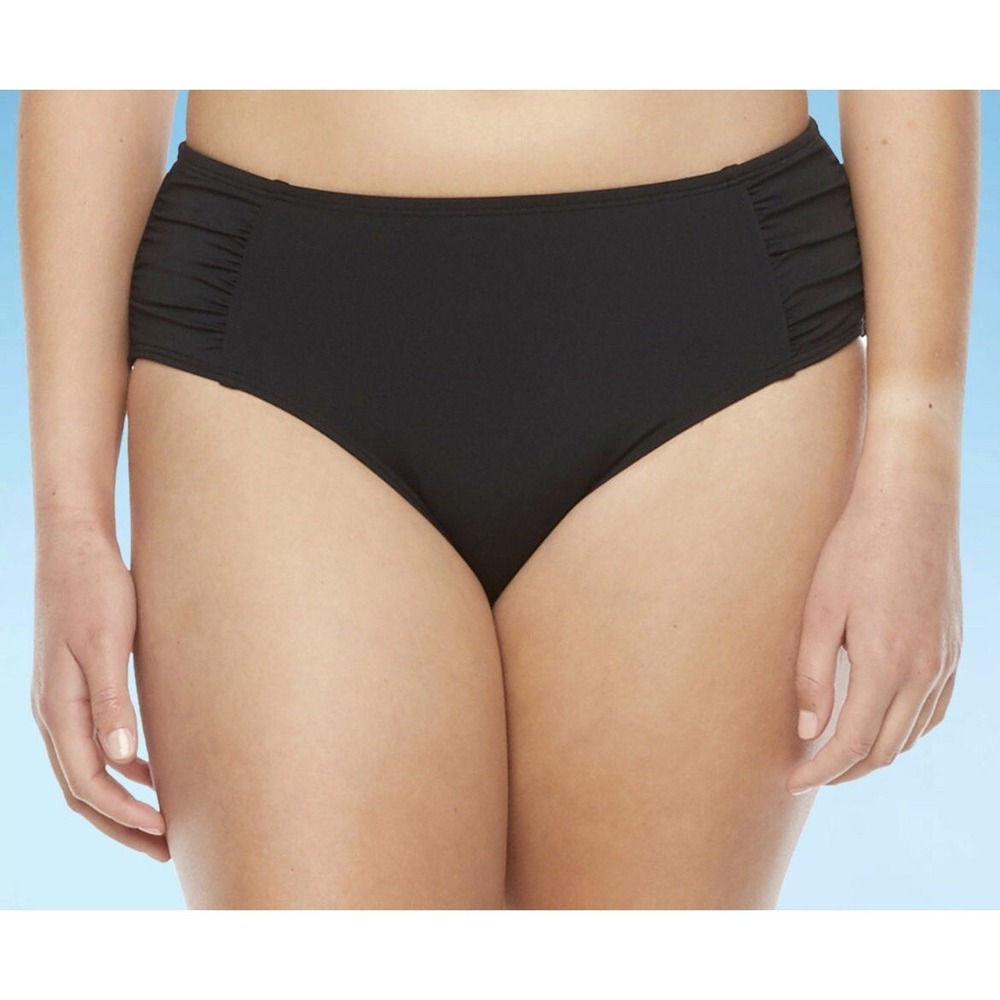 women's size 24w Mid Rise‎ Medium coverage black swim Bikini bottoms